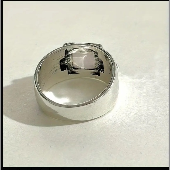 Boho Silver Geometric Ring with Moonstone Center - Picture 4 of 8